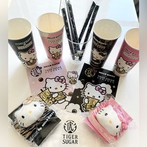 Hello Kitty Tiger Sugar Cup Holders, QR card, Cup Set And Pamphlets -Limited Edn